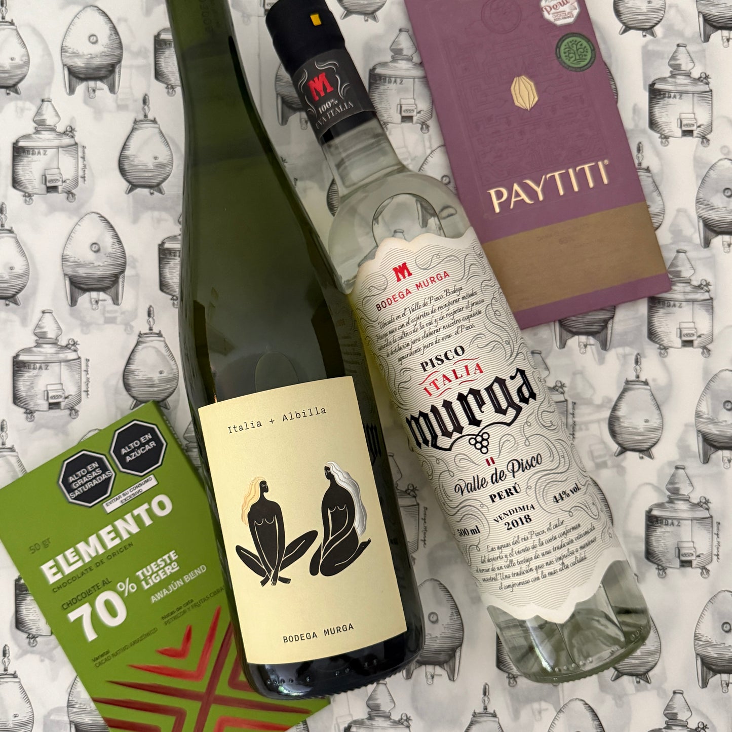 Tasting box: Murga + Cacaotal (con vino y pisco)